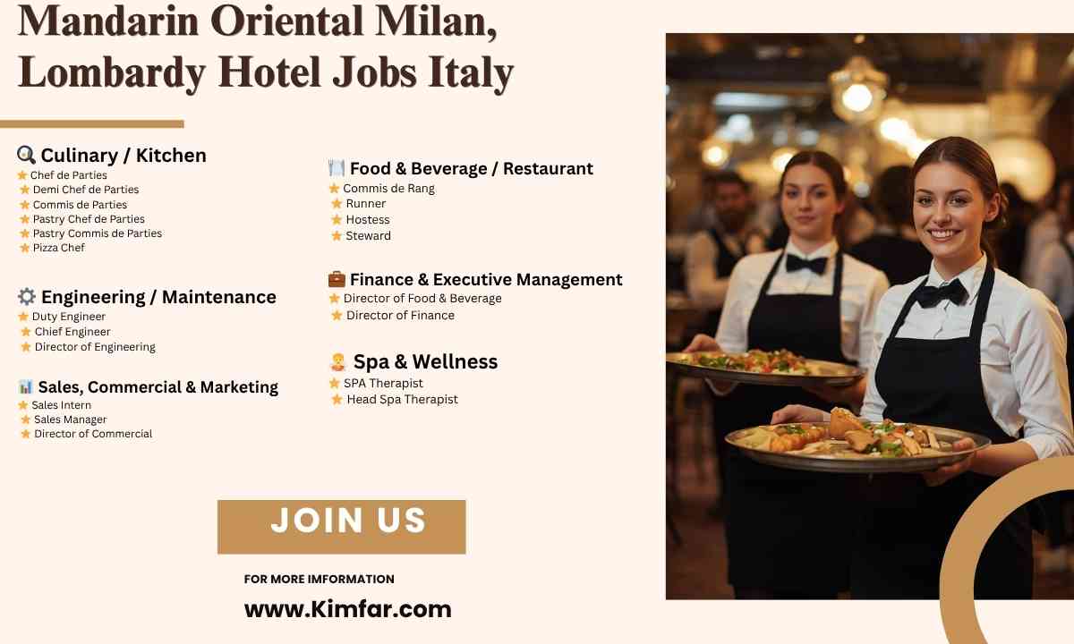 Mandarin Oriental Milan, Lombardy Hotel Jobs Italy