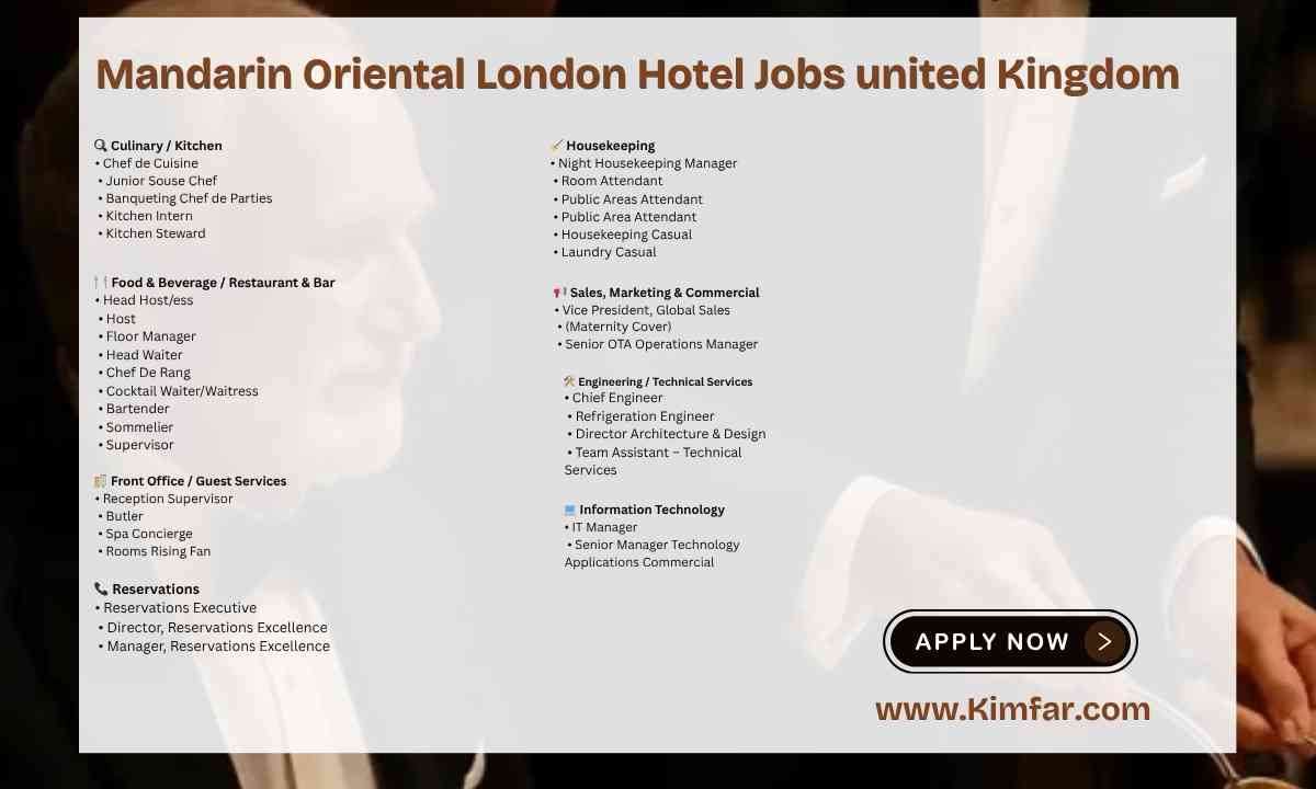 Mandarin Oriental London Hotel Jobs united Kingdom